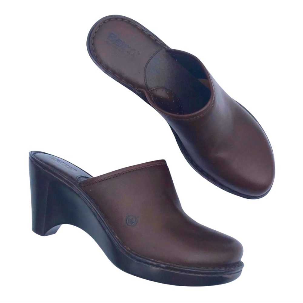 Born Brown Leather Clog Size:9